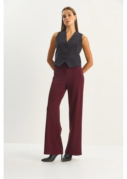 Kadın Yüksek Bel Fileto Detaylı Cepli Bol Paça Pantolon modelleri