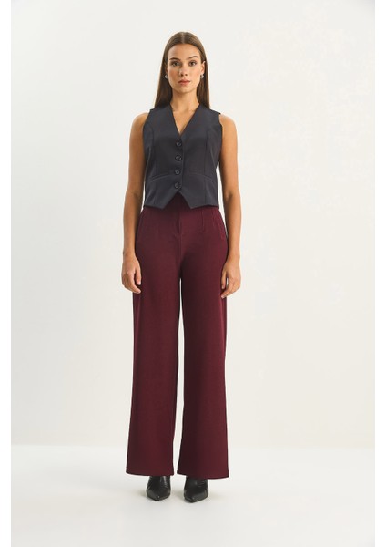 Kadın Yüksek Bel Fileto Detaylı Cepli Bol Paça Pantolon fırsatları