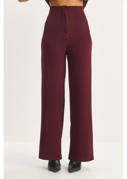 Kadın Yüksek Bel Fileto Detaylı Cepli Bol Paça Pantolon indirimleri