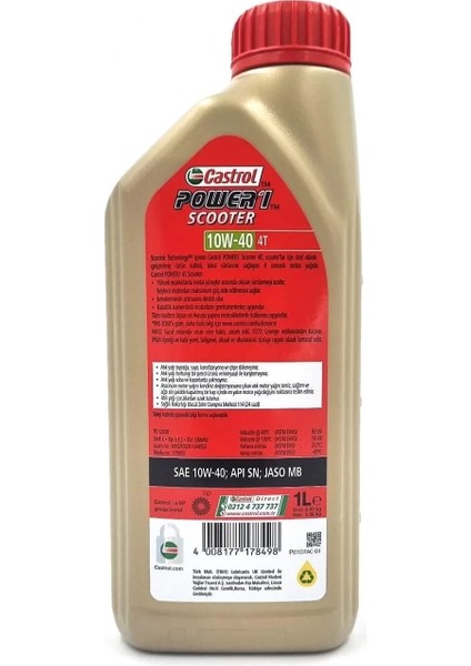 Power 1 Scooter 4t 10W-40 4 Zamanlı 1 Lt Motosiklet Yağı