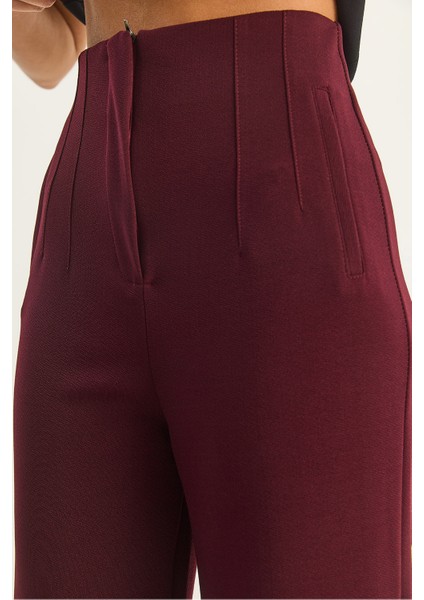 Kadın Yüksek Bel Fileto Detaylı Cepli Bol Paça Pantolon