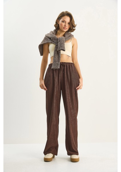 Kadın Beli Lastikli Cep Detaylı Fitilli Palazzo Pantolon fiyatları