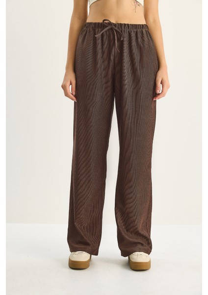 Kadın Beli Lastikli Cep Detaylı Fitilli Palazzo Pantolon fırsatları