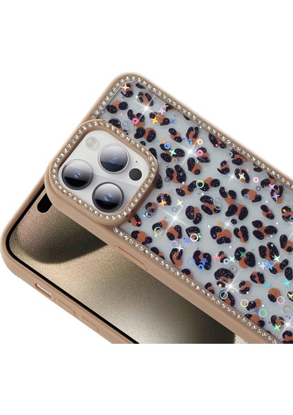 Apple iPhone 14 Pro Kılıf Taşlı ve Simli Tasarım Kapak (Azra)