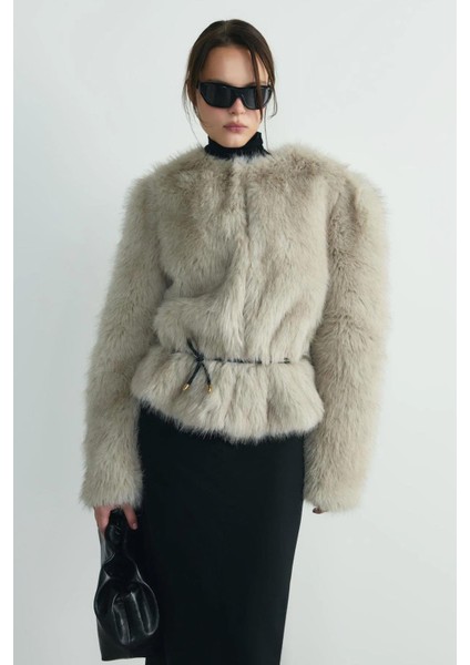 Gri Lexi Suni Kürk Ceket