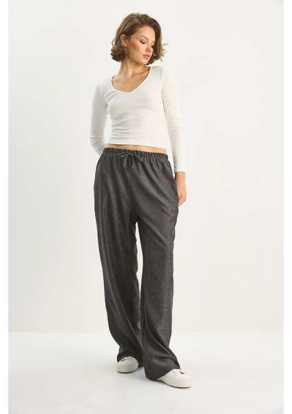 Kadın Beli Lastikli Cep Detaylı Fitilli Palazzo Pantolon fırsatları