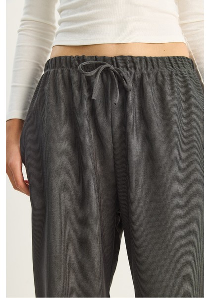 Kadın Beli Lastikli Cep Detaylı Fitilli Palazzo Pantolon