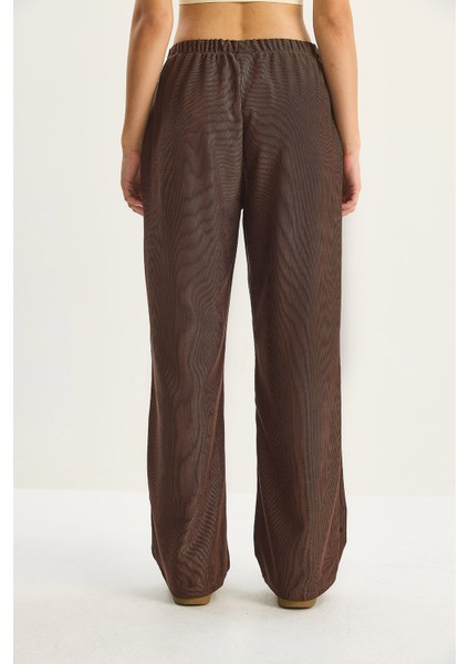 Kadın Beli Lastikli Cep Detaylı Fitilli Palazzo Pantolon