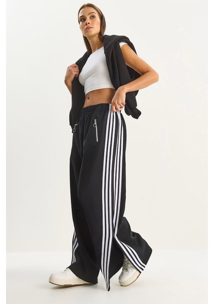 Kadın Şeritli Beli Lastikli Cep Detaylı Mevsimlik Palazzo Pantolon