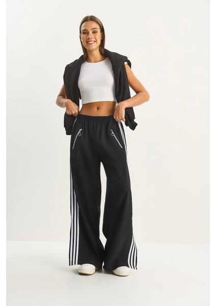 Kadın Şeritli Beli Lastikli Cep Detaylı Mevsimlik Palazzo Pantolon fırsatları