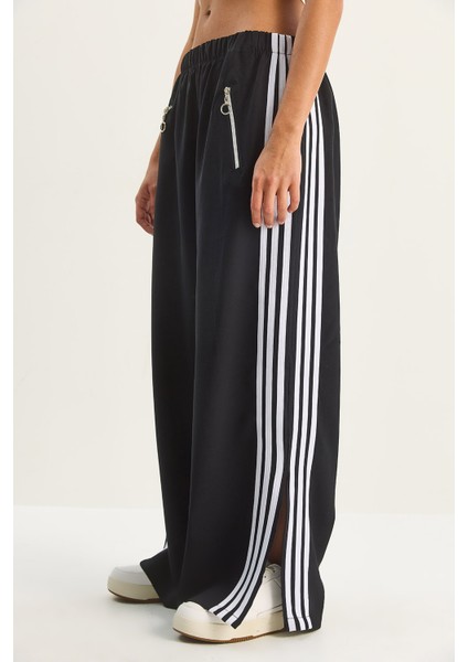 Kadın Şeritli Beli Lastikli Cep Detaylı Mevsimlik Palazzo Pantolon