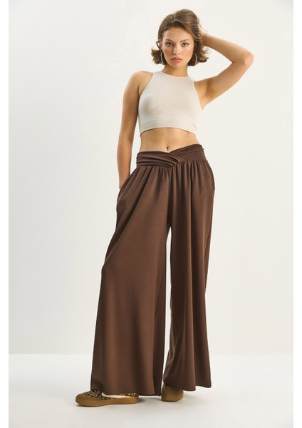 Kadın Asimetrik Bel Detaylı Cepli Rahat Modal Pantolon modelleri