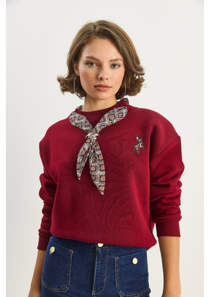 Kadın Fular Detaylı Ceylan Naıkışlı Üç Iplik Şardonlu Oversize Sweatshirt fiyatları