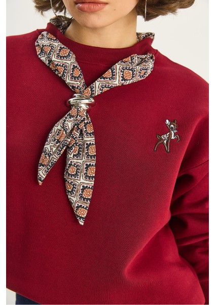 Kadın Fular Detaylı Ceylan Naıkışlı Üç Iplik Şardonlu Oversize Sweatshirt indirimleri