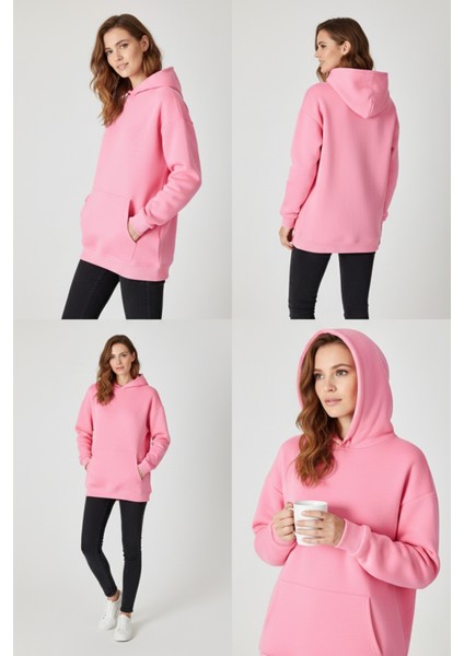 Kadın Oversize % 100 Pamuk Içi Polarlı Yumuşak Dokulu Basic Kapüşonlu Sweatshirt modelleri