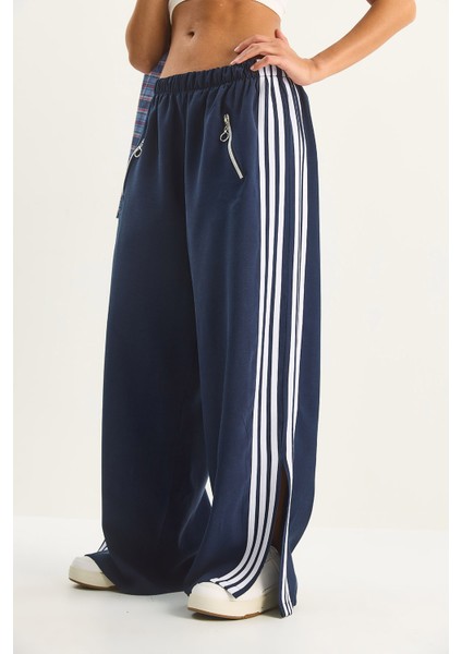 Kadın Şeritli Beli Lastikli Cep Detaylı Mevsimlik Palazzo Pantolon