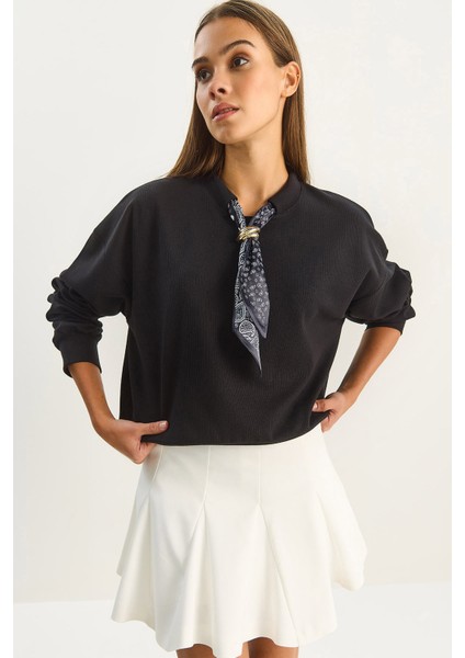 Kadın Fular Detaylı Pamuklu Ottoman Sweatshirt
