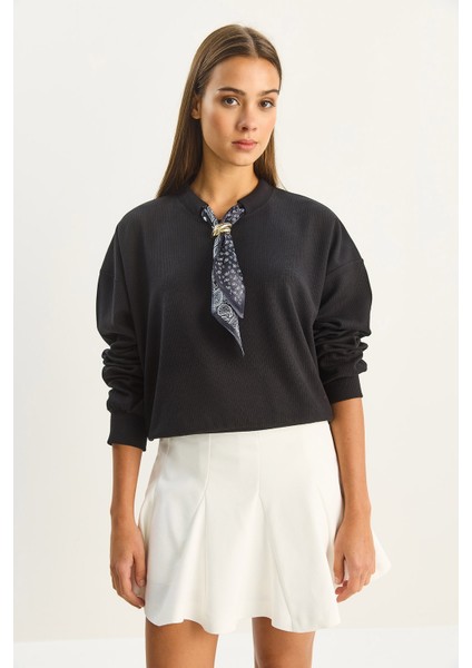 Kadın Fular Detaylı Pamuklu Ottoman Sweatshirt fiyatları