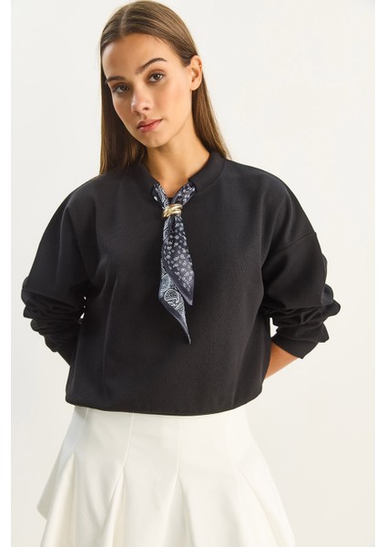 Kadın Fular Detaylı Pamuklu Ottoman Sweatshirt modelleri