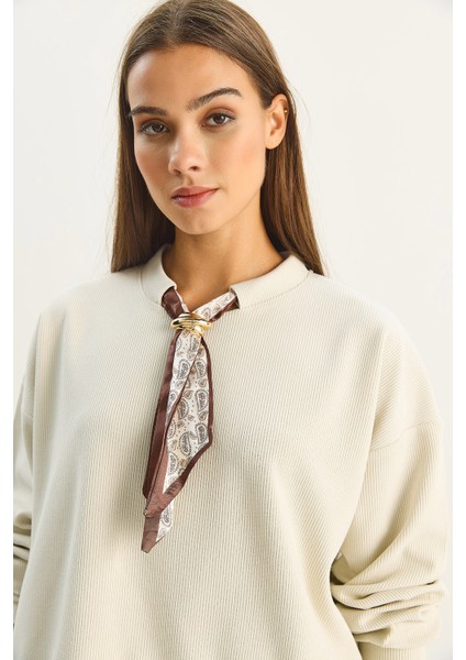 Kadın Fular Detaylı Pamuklu Ottoman Sweatshirt