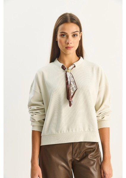 Kadın Fular Detaylı Pamuklu Ottoman Sweatshirt fiyatları