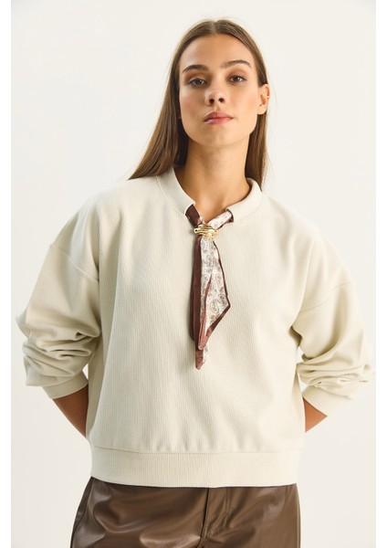 Kadın Fular Detaylı Pamuklu Ottoman Sweatshirt fırsatları