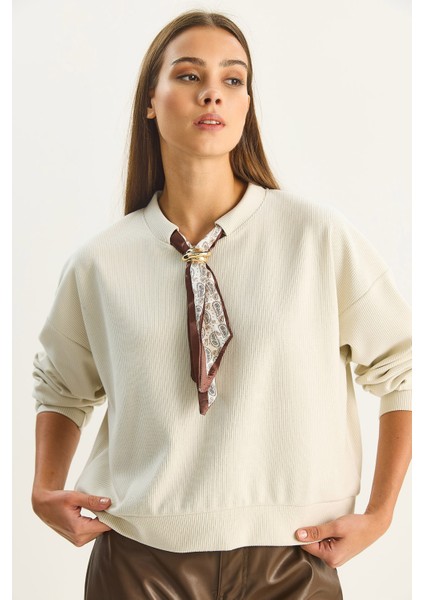 Kadın Fular Detaylı Pamuklu Ottoman Sweatshirt indirimleri