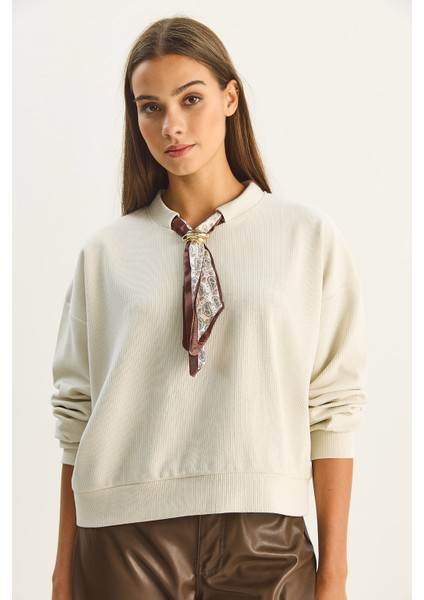 Kadın Fular Detaylı Pamuklu Ottoman Sweatshirt