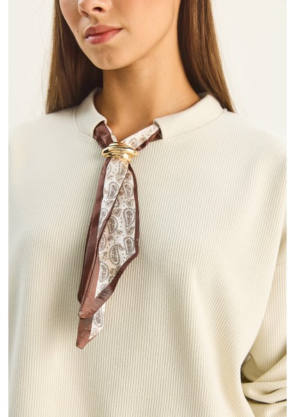 Kadın Fular Detaylı Pamuklu Ottoman Sweatshirt