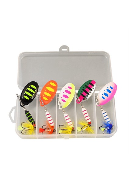 5 Kutulu Kompozit Pullar Dönen Payetler Metal Elle Kranklı Bakır Sütun Üç Kanca Lueya Yem Seti 7g-9cm (Yurt Dışından)