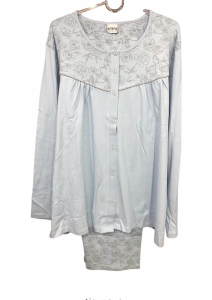 Kadın Uzun Kollu Önden Açık Robalı Ultura Battal % 100 Pamuk Pijama TAKIMI-14952