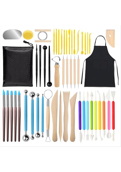 53 Parça Kil Alet Kiti Kil Heykel Araçları Seramik Alet Kiti Polimer Seramik Hava Kuru Kil Alet Seti Boyama Süsleme (Yurt Dışından)