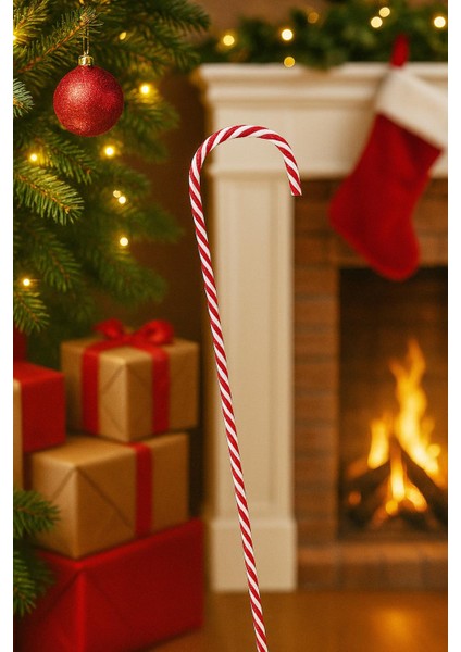 Yılbaşı Ağaç Süsü Baston Şeker Figürlü Dekoratif Süs Kırmızı 79 cm