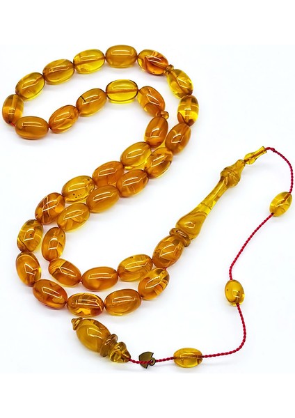 Usta Işçilikli Sarı Hareli Sıkma Ateş Kehribar Tesbih