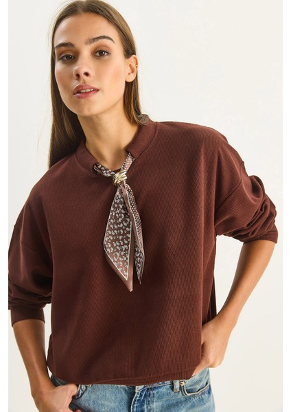 Kadın Fular Detaylı Pamuklu Ottoman Sweatshirt