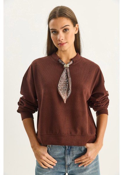 Kadın Fular Detaylı Pamuklu Ottoman Sweatshirt fiyatları