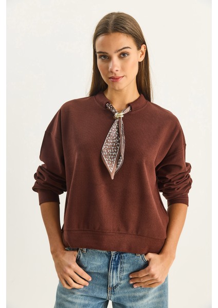 Kadın Fular Detaylı Pamuklu Ottoman Sweatshirt modelleri