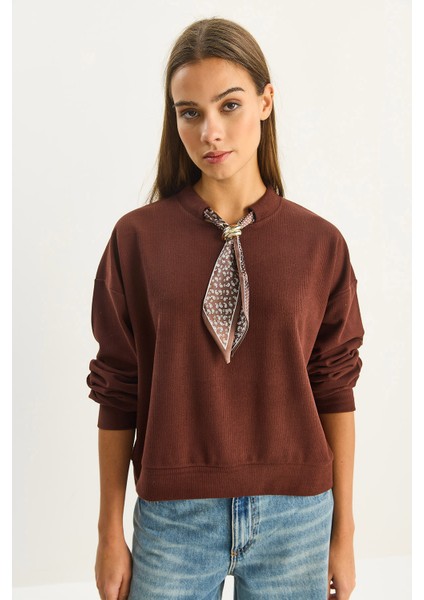Kadın Fular Detaylı Pamuklu Ottoman Sweatshirt fırsatları