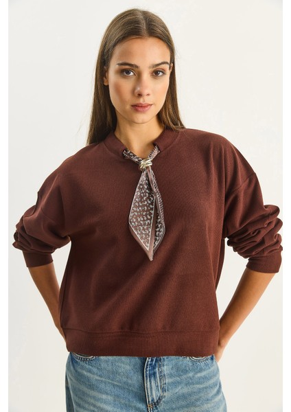 Kadın Fular Detaylı Pamuklu Ottoman Sweatshirt indirimleri
