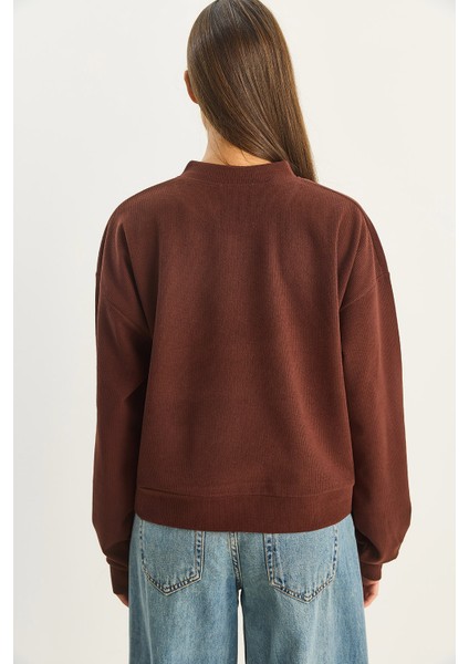 Kadın Fular Detaylı Pamuklu Ottoman Sweatshirt