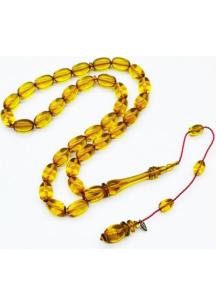 Usta Işi Şeffaf Sarı Sıkma Ateş Kehribar Tesbih