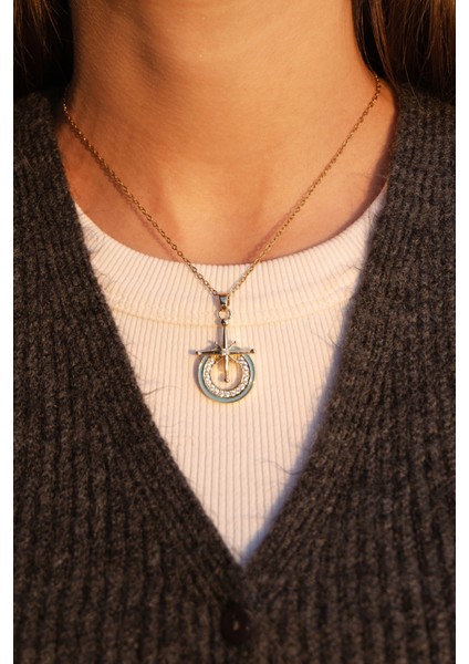 Çelik Kutup Yıldızı Zirkon Taşlı Kolye modelleri