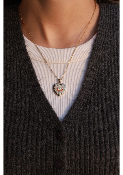 Çelik Kalp Nazar Göz Zirkon Taşlı Kadın Kolye fiyatları