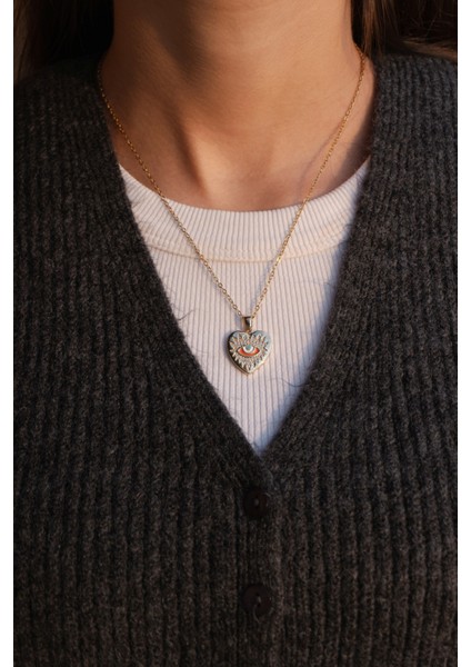 Çelik Kalp Nazar Göz Zirkon Taşlı Kadın Kolye modelleri