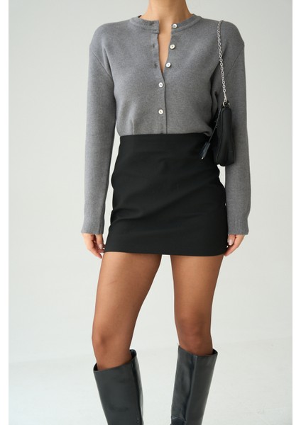 Kadın Gri Bisiklet Yaka Düğmeli Basic Hırka fiyatları