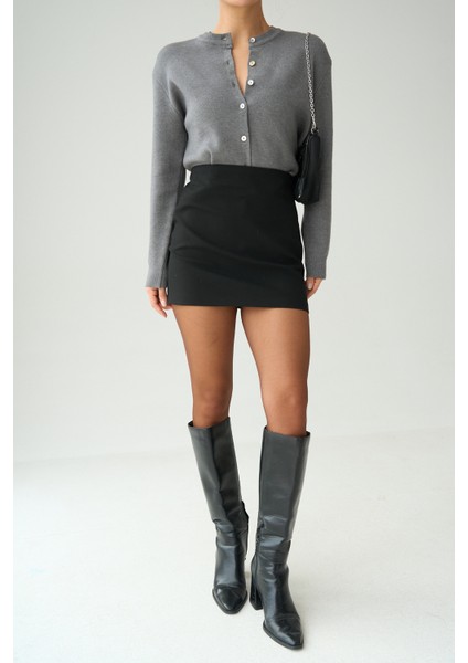 Kadın Gri Bisiklet Yaka Düğmeli Basic Hırka fırsatları