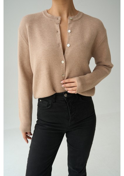 Kadın Gri Bisiklet Yaka Düğmeli Basic Hırka modelleri