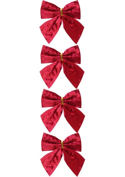 Yılbaşı Ağaç Süsü kadife Fiyonk Asmalı Dekor Süsü Kırmızı 9 cm 4'lü fiyatları