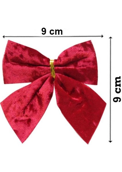 Yılbaşı Ağaç Süsü kadife Fiyonk Asmalı Dekor Süsü Kırmızı 9 cm 4'lü modelleri