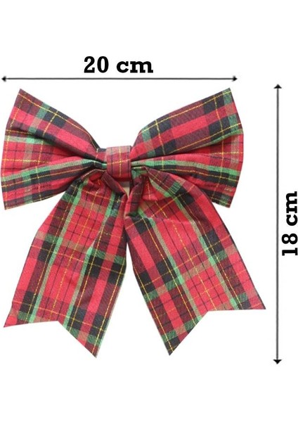 Yılbaşı Ağaç Süsü ekose Fiyonk Asmalı Dekor Süsü Kırmızı 20 cm modelleri